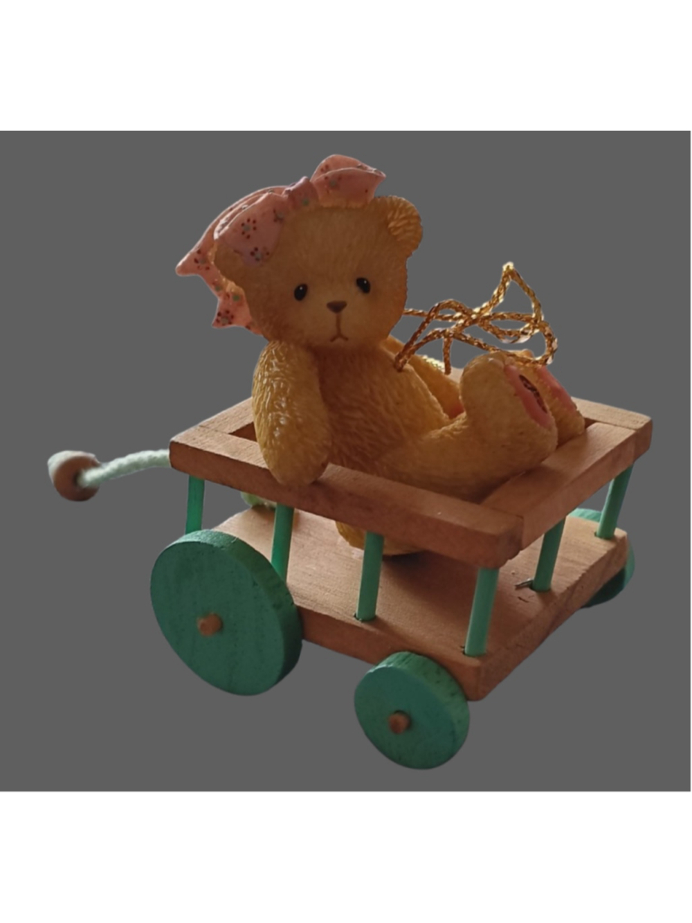 NIB Cherished Teddies Bear in Wagon Figurine Beige Green
707171